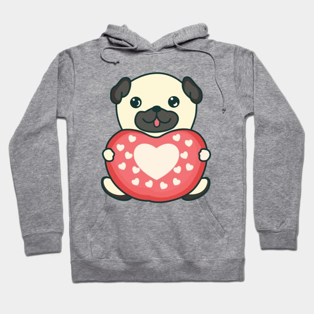 Cute pug holding heart - Dog lover gift Hoodie by Kawaii Bomb